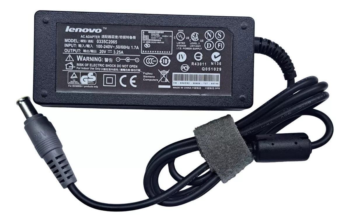 Cargador Lenovo Ibm T60 R60 R61 B590 T400 T400s 20v 3,25a
